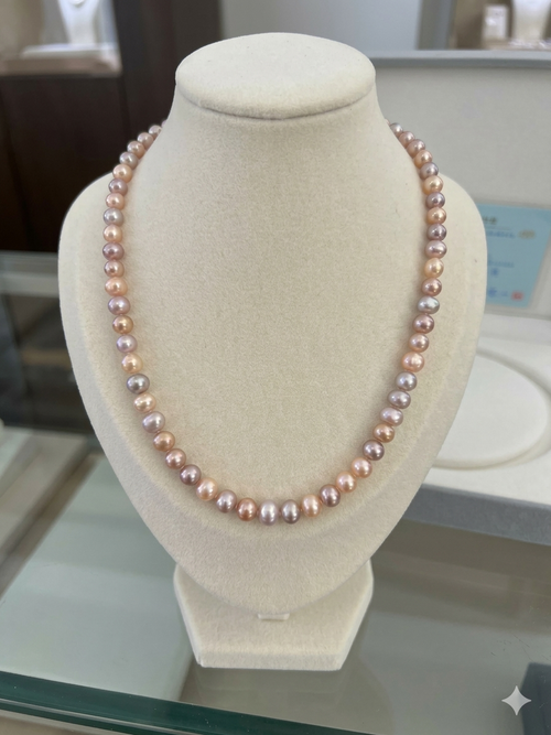 7-8mm Multi-Color Cultured Freshwater Pearl Necklace - S925 Silver