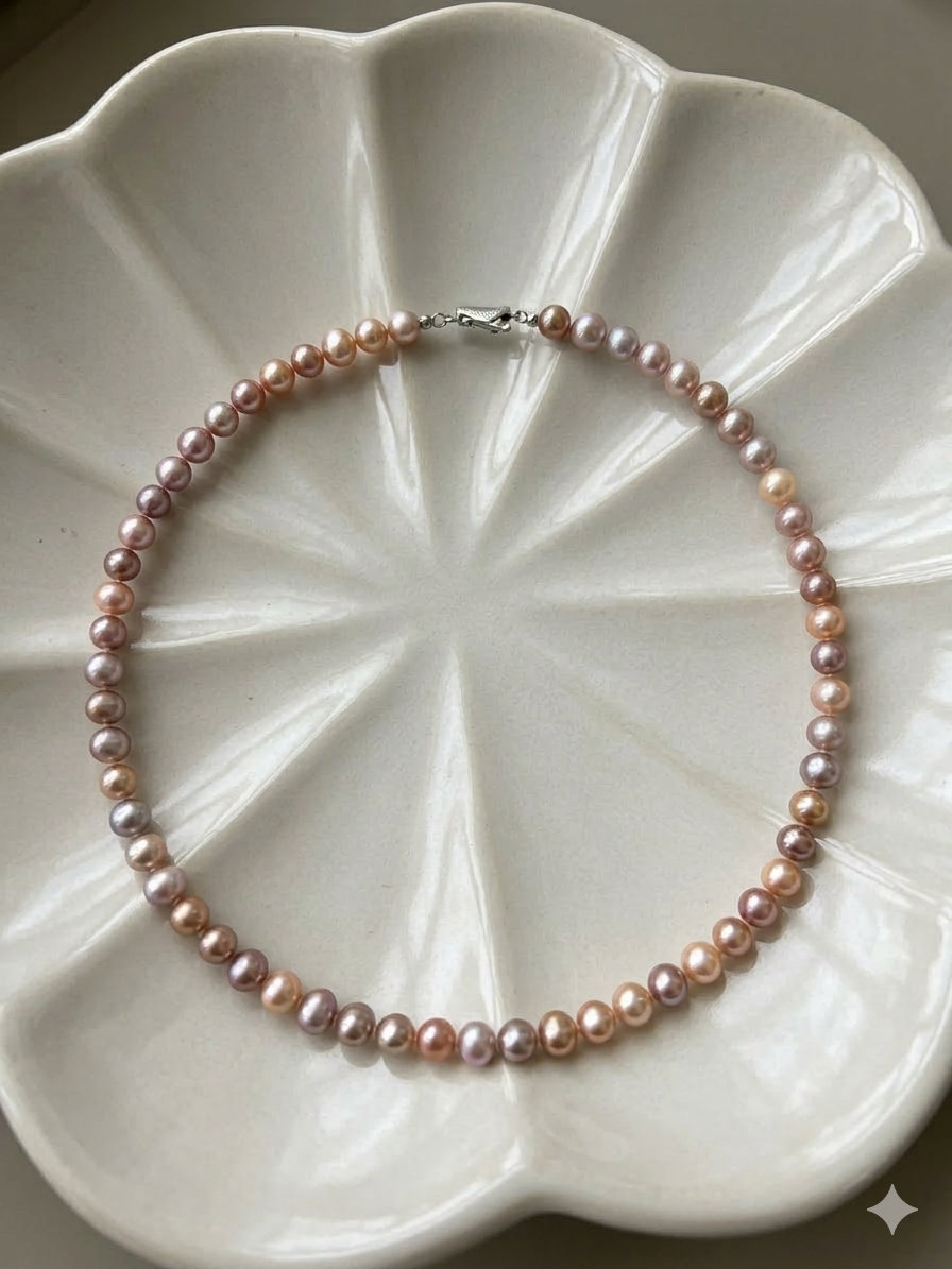 7-8mm Multi-Color Cultured Freshwater Pearl Necklace - S925 Silver