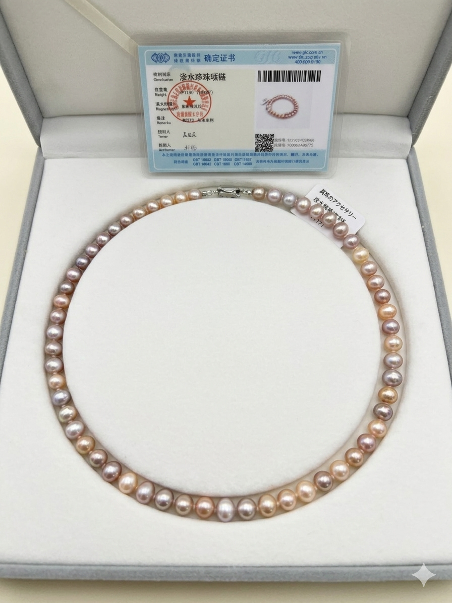 7-8mm Multi-Color Cultured Freshwater Pearl Necklace - S925 Silver
