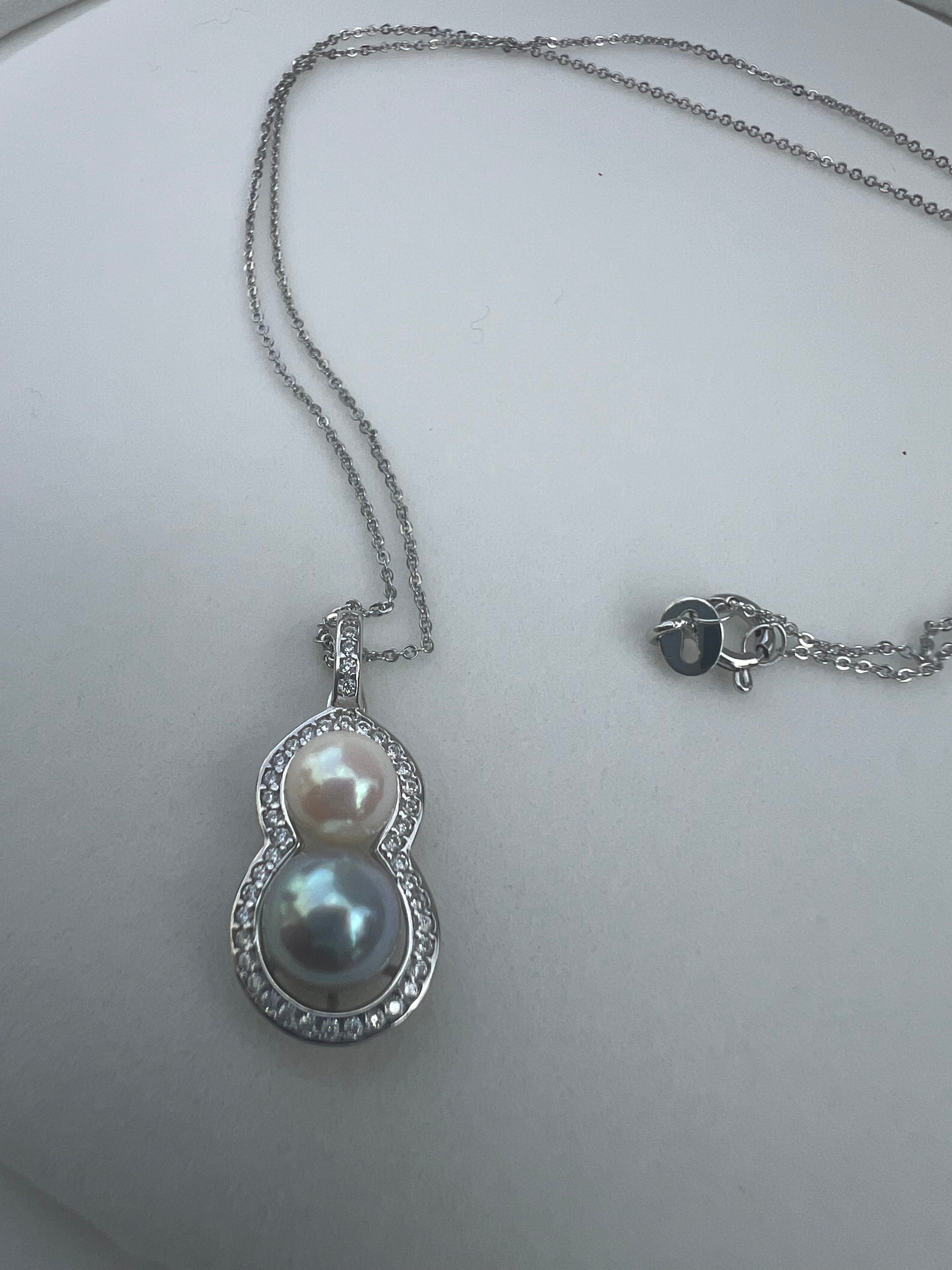 Akoya Double Pearl Pendant Necklace - S925 Silver