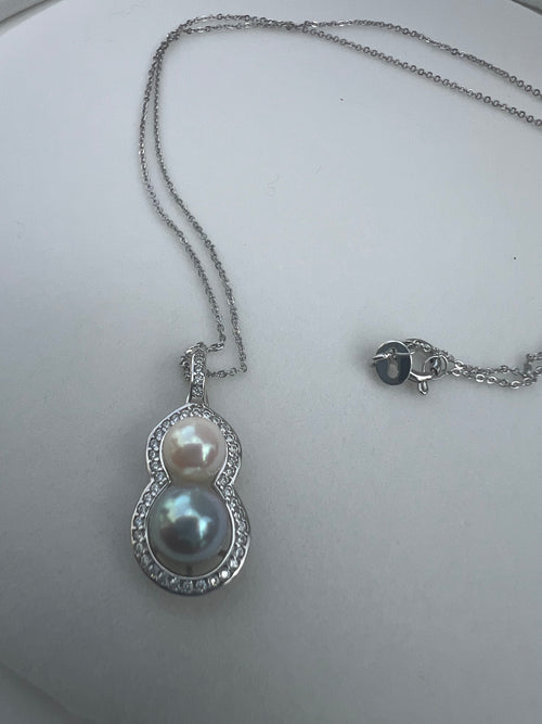 Akoya Double Pearl Pendant Necklace - S925 Silver