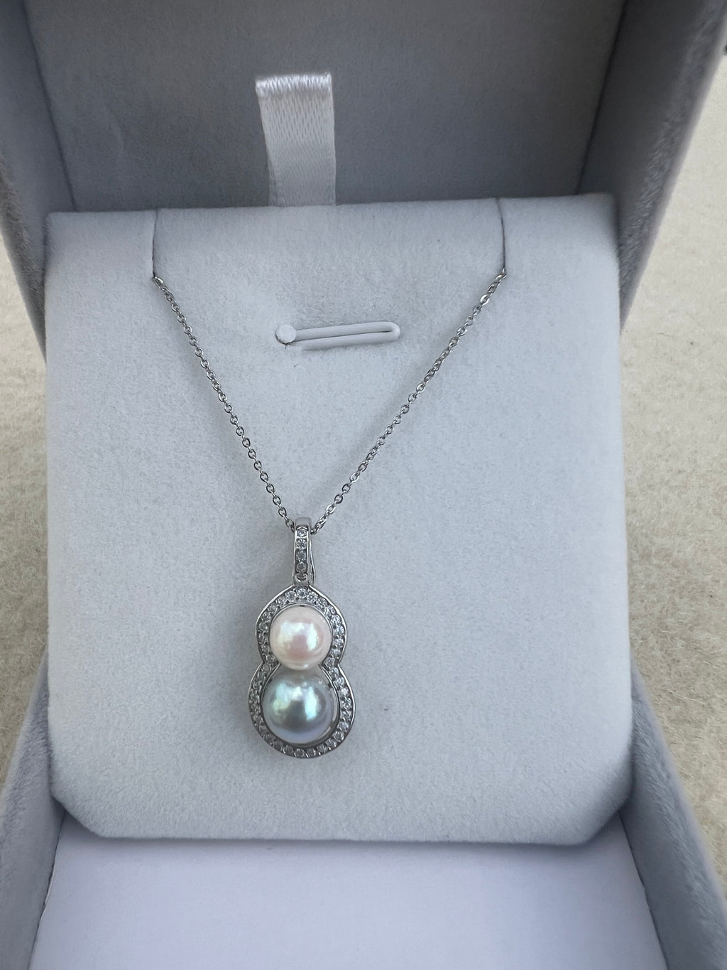 Akoya Double Pearl Pendant Necklace - S925 Silver