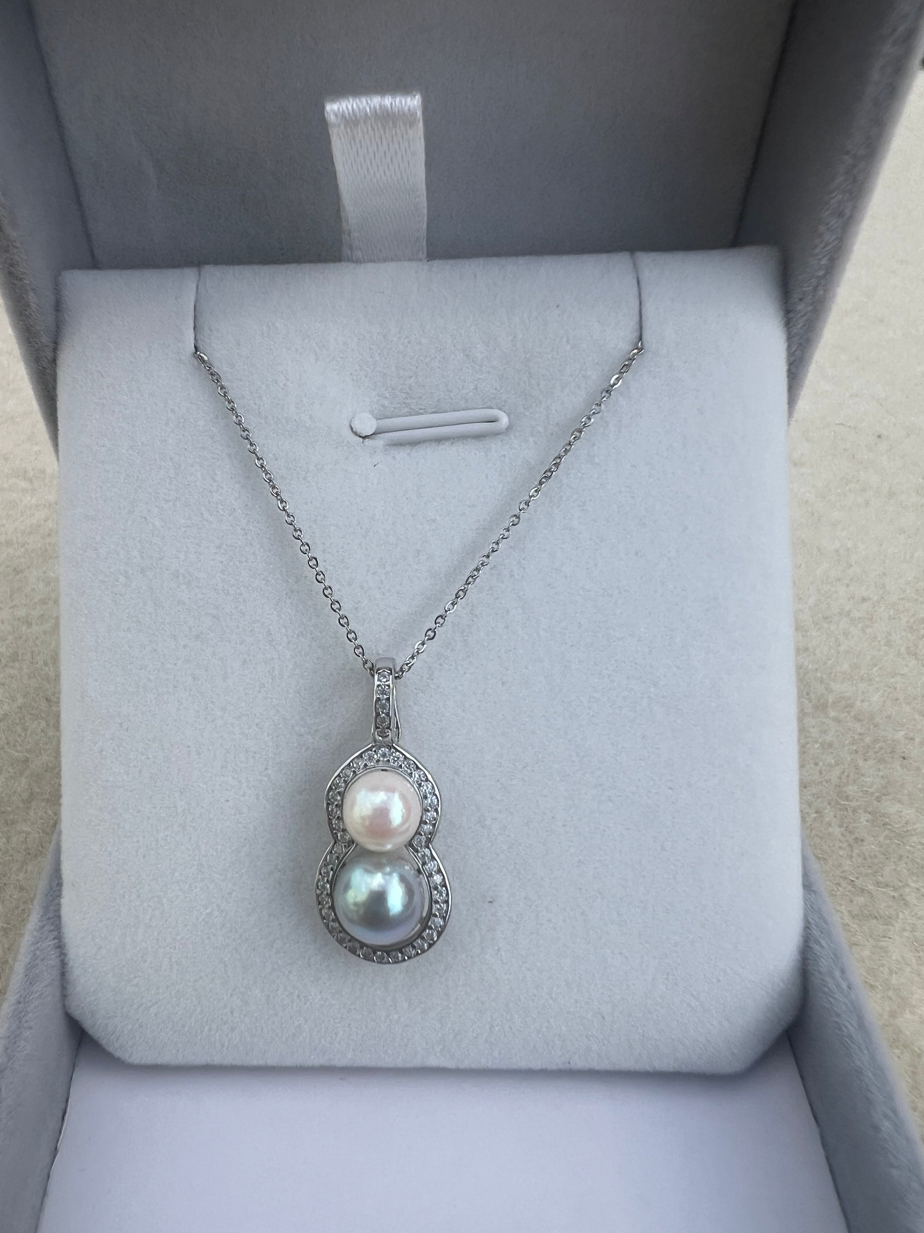 Akoya Double Pearl Pendant Necklace - S925 Silver