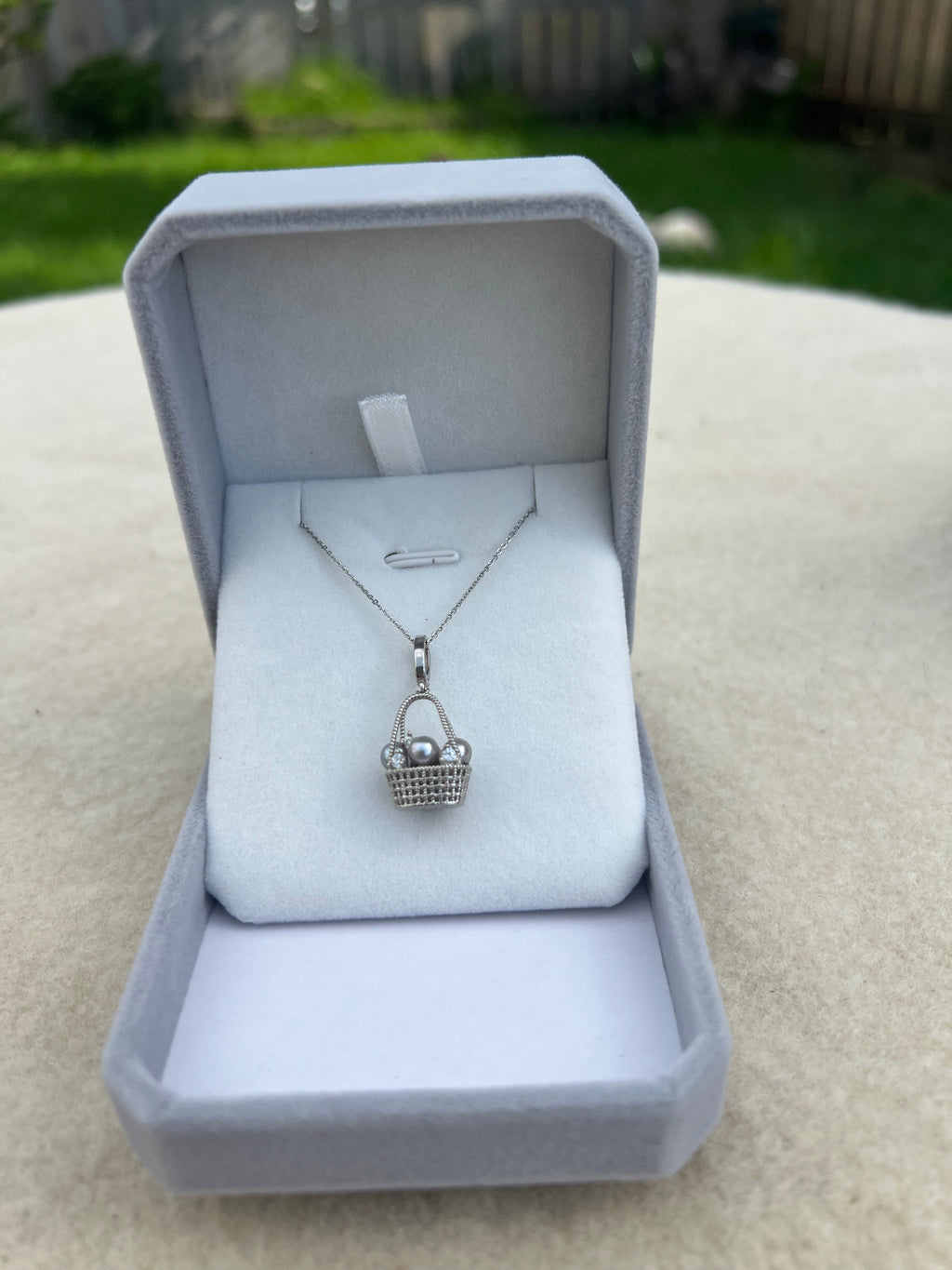 Saltwater Pearl Basket Design Pendant Necklace - 4-5mm