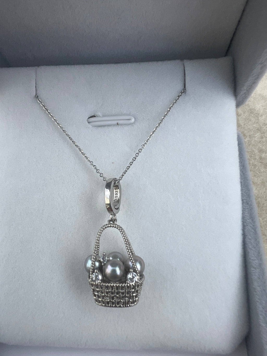 Saltwater Pearl Basket Design Pendant Necklace - 4-5mm
