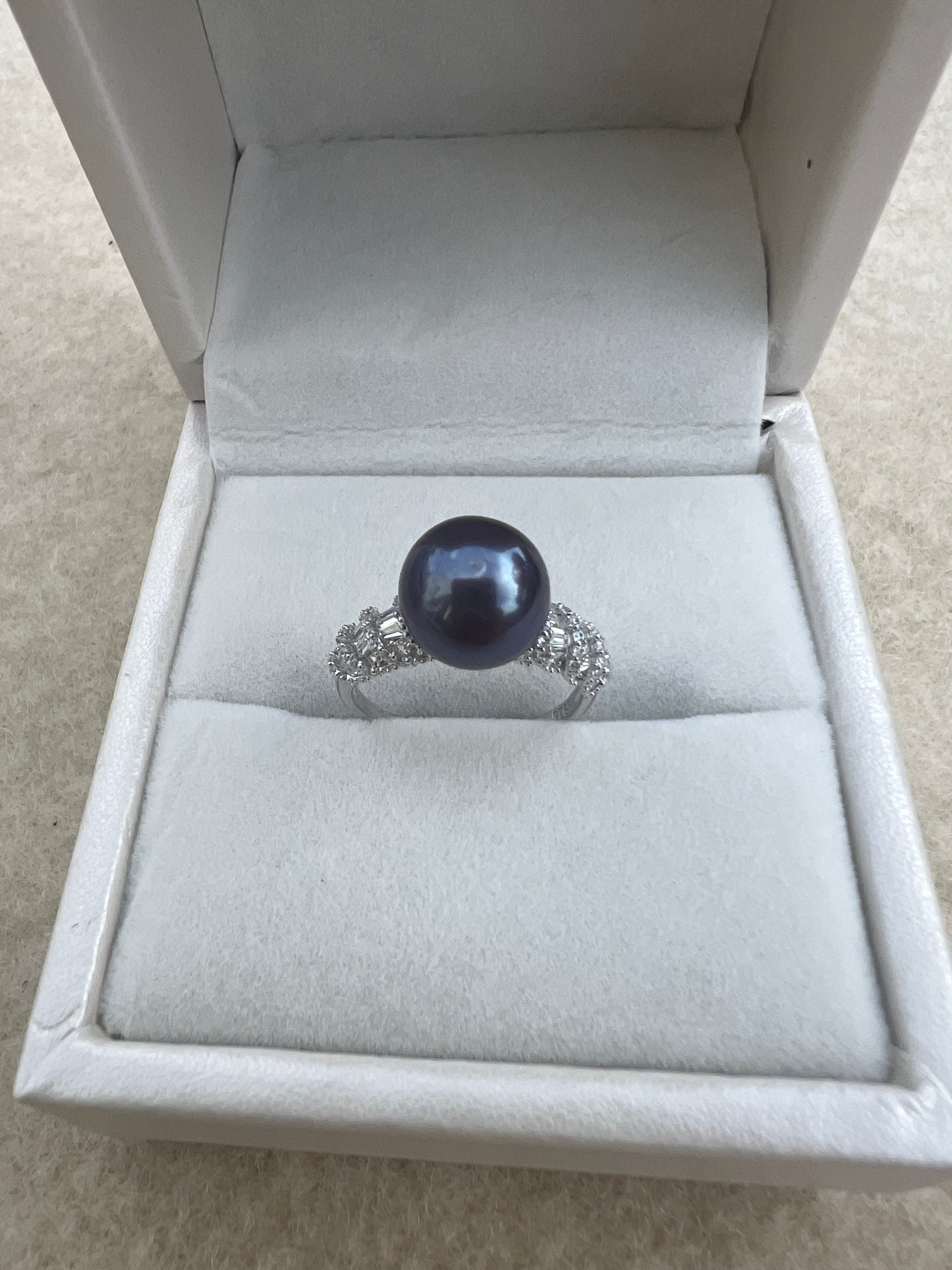 S925 Silver Purple Freshwater Pearl Adjustable Ring - 9-10mm