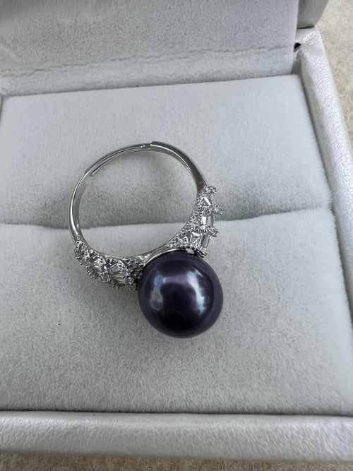 S925 Silver Purple Freshwater Pearl Adjustable Ring - 9-10mm
