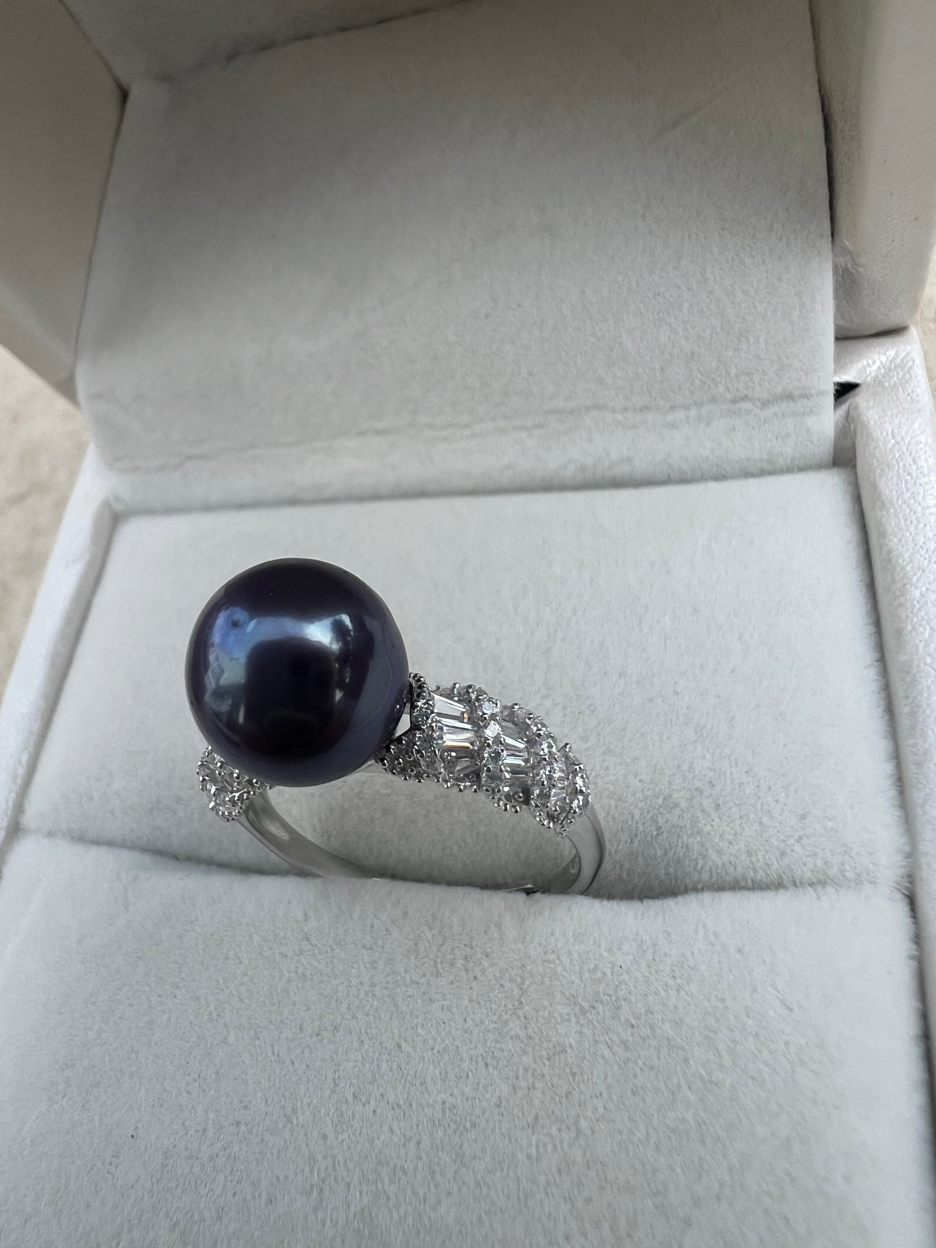 S925 Silver Purple Freshwater Pearl Adjustable Ring - 9-10mm