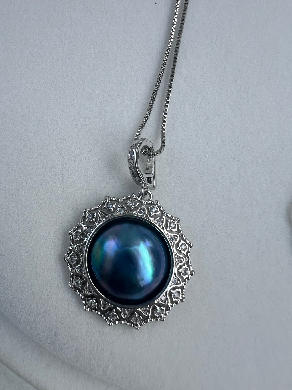 Blue Saltwater Mabe Pearl Convertible Pendant Necklace - 10mm