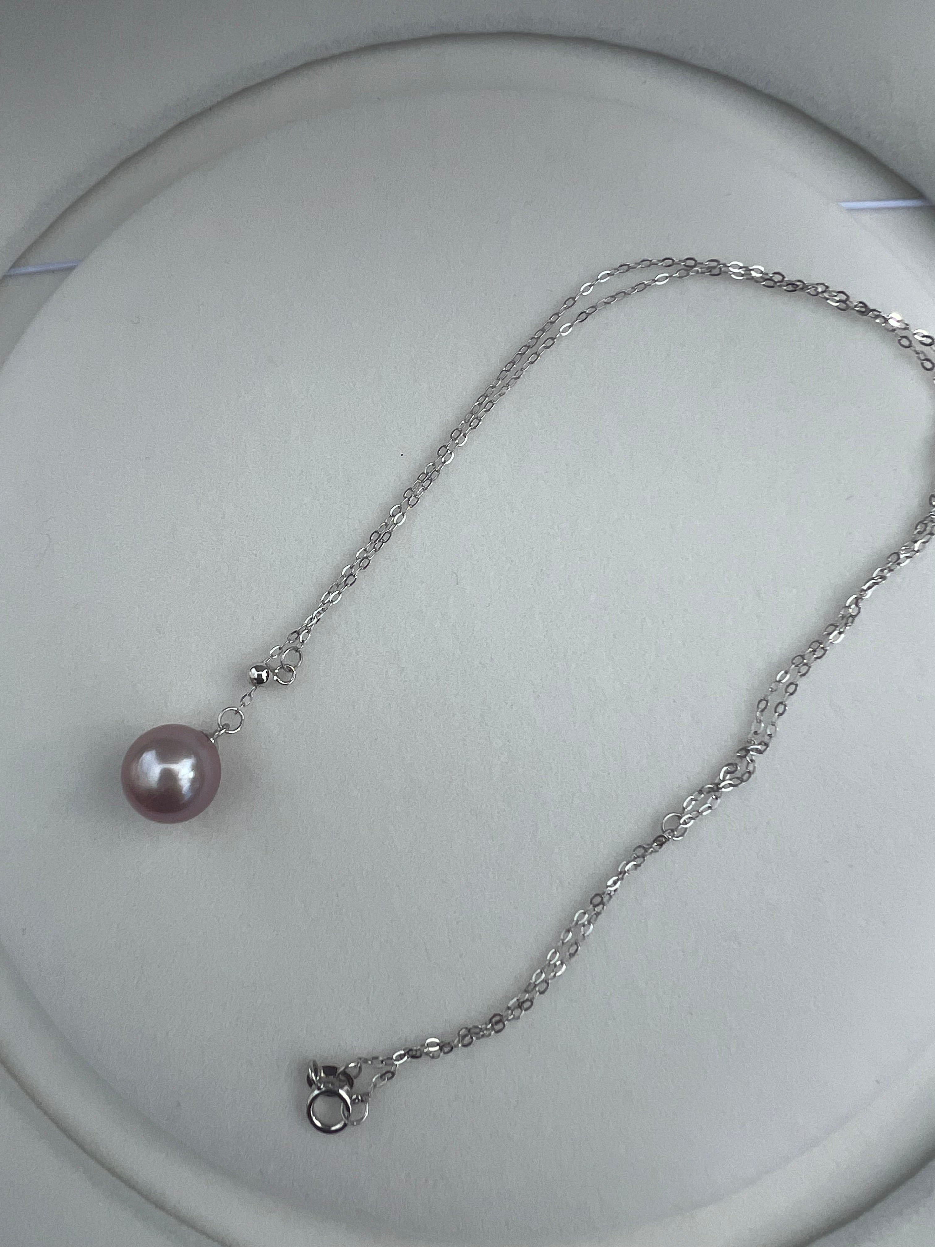 S925 Silver Purple Freshwater Pearl Pendant Necklace - 10-11mm
