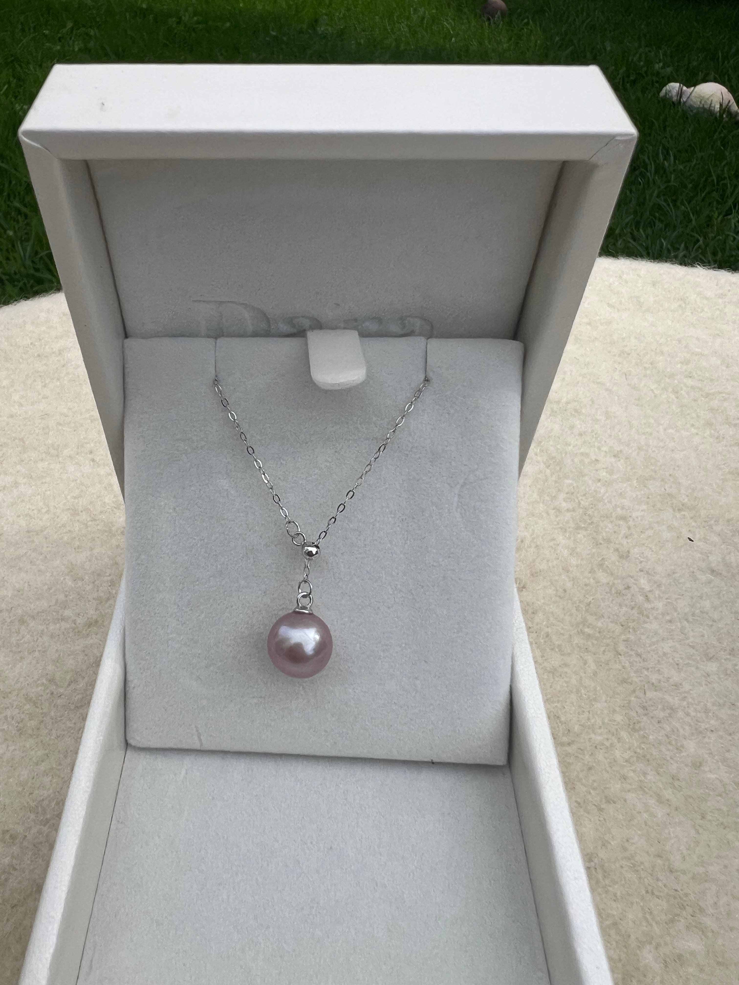 S925 Silver Purple Freshwater Pearl Pendant Necklace - 10-11mm