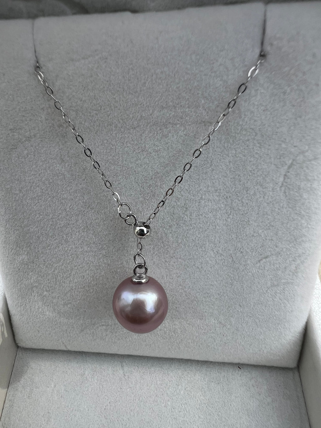 S925 Silver Purple Freshwater Pearl Pendant Necklace - 10-11mm