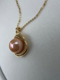 Orange-Red Freshwater Pearl Pendant Necklace - 11-12mm