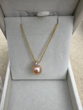 Golden Freshwater Pearl Diana Style Pendant Necklace - 10-11mm