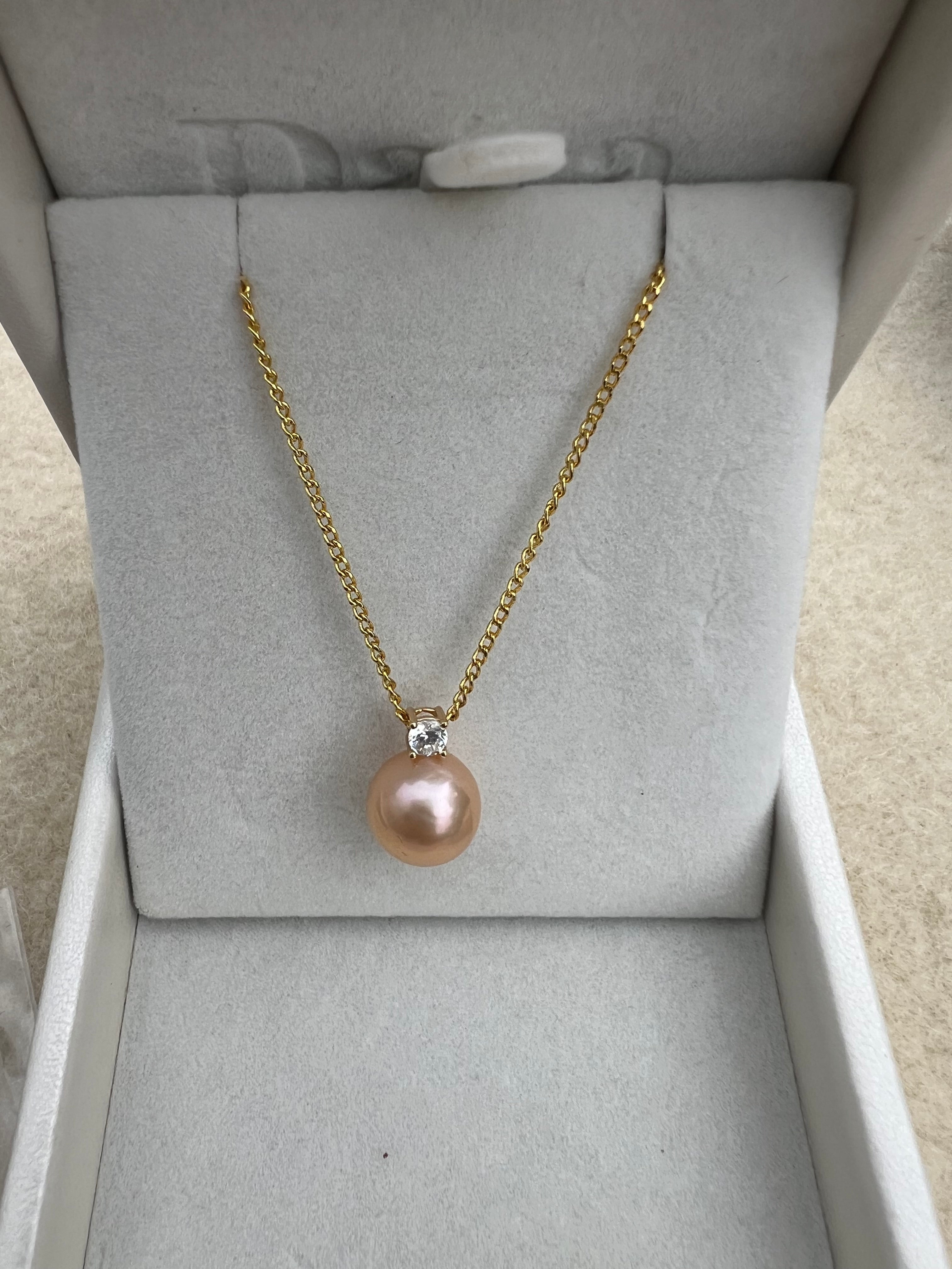 Golden Freshwater Pearl Diana Style Pendant Necklace - 10-11mm