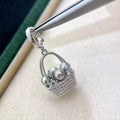 Saltwater Pearl Basket Design Pendant Necklace - 4-5mm