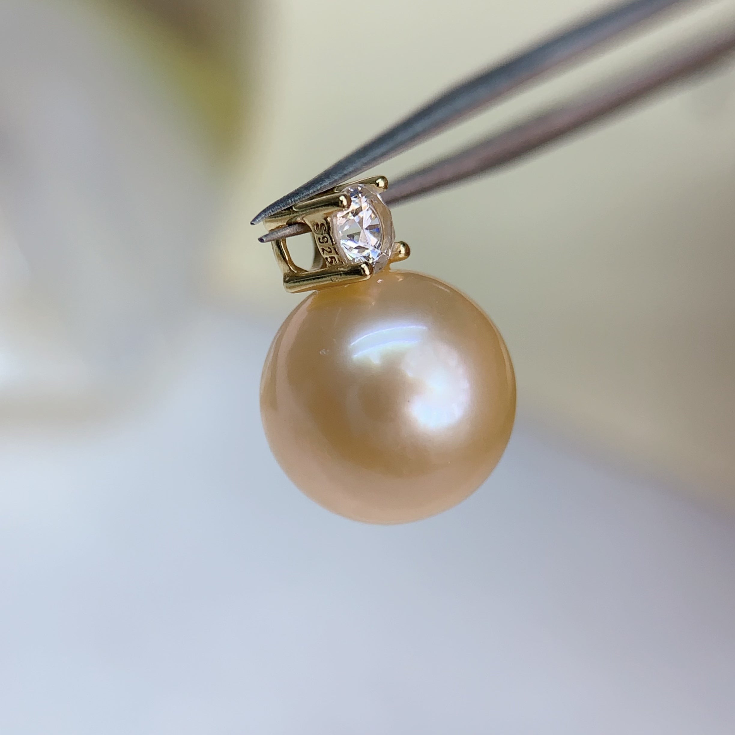 Golden Freshwater Pearl Diana Style Pendant Necklace - 10-11mm