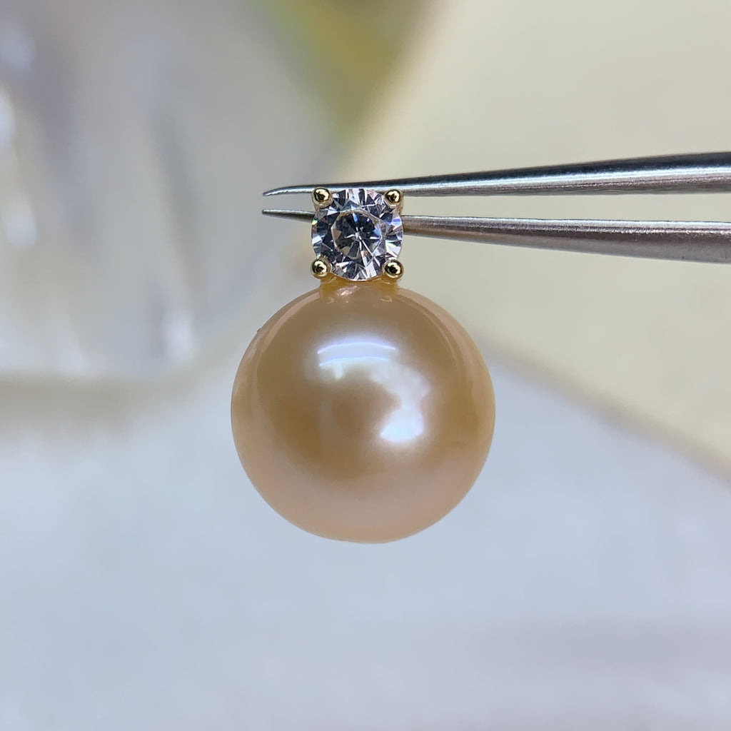 Golden Freshwater Pearl Diana Style Pendant Necklace - 10-11mm