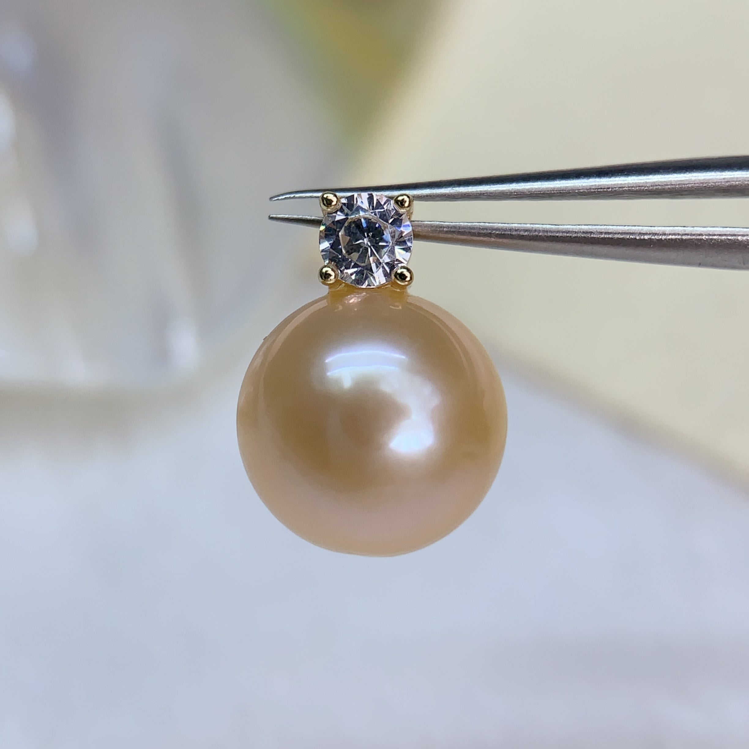 Golden Freshwater Pearl Diana Style Pendant Necklace - 10-11mm